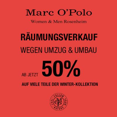 Marc O'Polo Räumungsverkauf wegen Umzug & Umbau